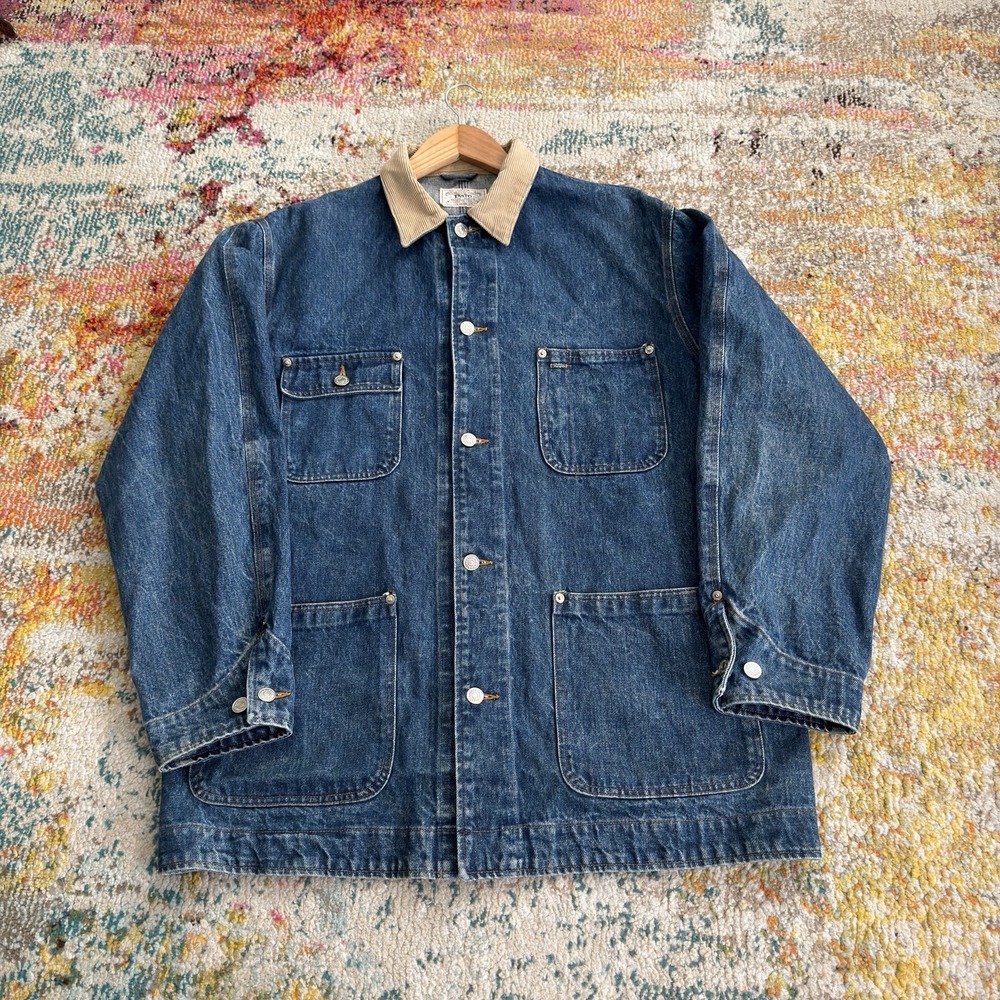 Vintage 90s Polo Ralph Lauren Corduroy Collar Denim Chore Coat USA Men's M